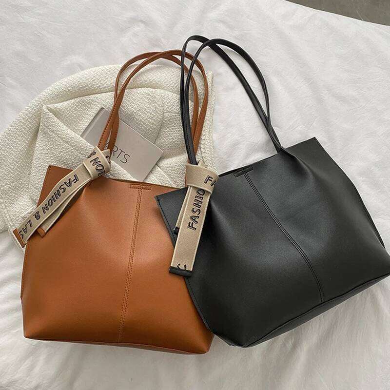 Large Capacity Woman Shoulder Shopper Design Handbag Women's Leather Solid Soft Tote Simple Fashion Luxury Brand Female Bag Y260205