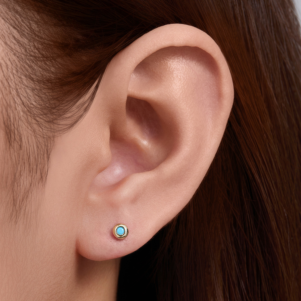 S925 Sterling Silver Turquoise Body Stud Style Fashion Ins Piercing Threaded Earrings Ear Jewelry
