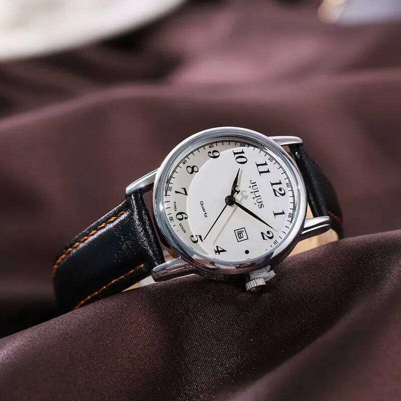 Julius Watches JA-508 Antique Large Nunber Easy Read Dial Auto Date Casual Leather Band Women Quartz Wrist Watch Z260206