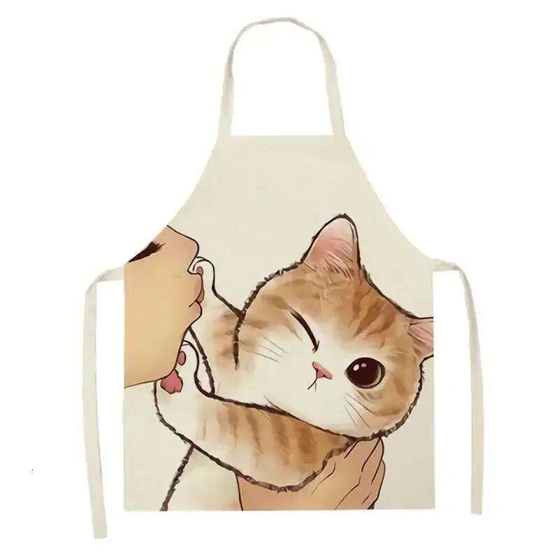 Cartoon Kitten Kitchen Antifouling Men Women Sleeveless Apron Household Cleaning and Cooking Accessories S260205