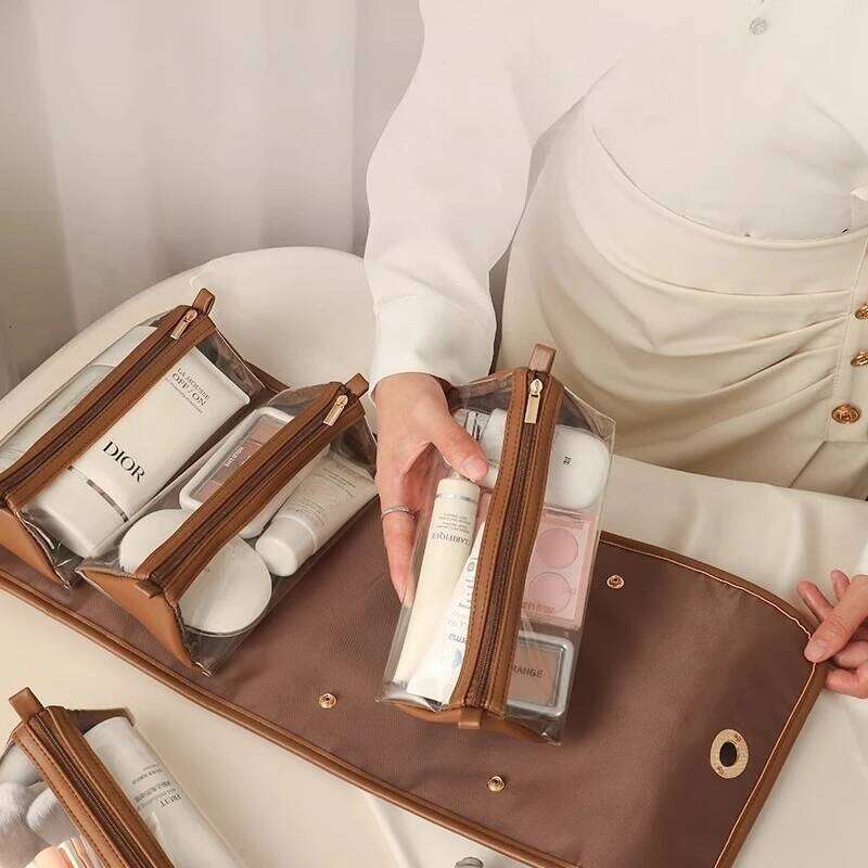 1pcs Large Capacity PU Leather Makeup Bag Portable Travel Toiletry Organizer Cosmetic Storage Pouch Y260206