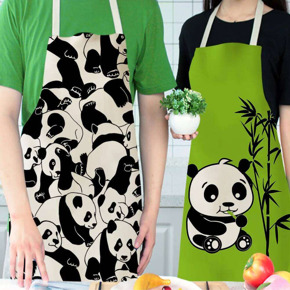 Cartoon Panda Multi-functional Linen Apron Dress Garden Children's Aprons for Woman Man Kids Pink Kitchen Baking Accessories S260205