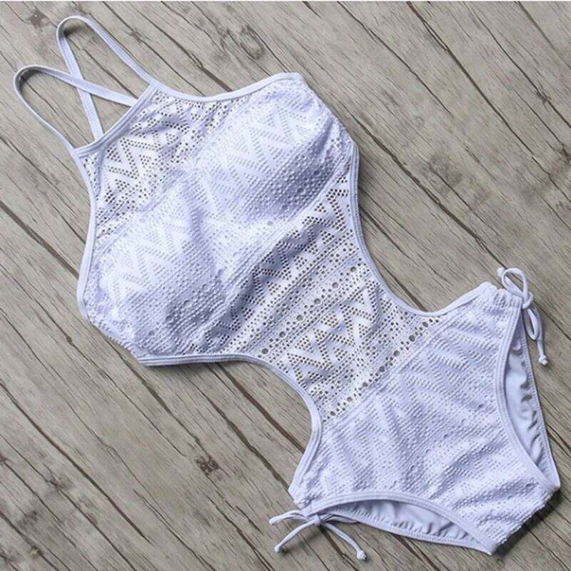 New 2025 women swimsuit one pieces swimwear female sexy hollow monokini lace halter bathing suit pad beachwear solid bodysuit Z260206