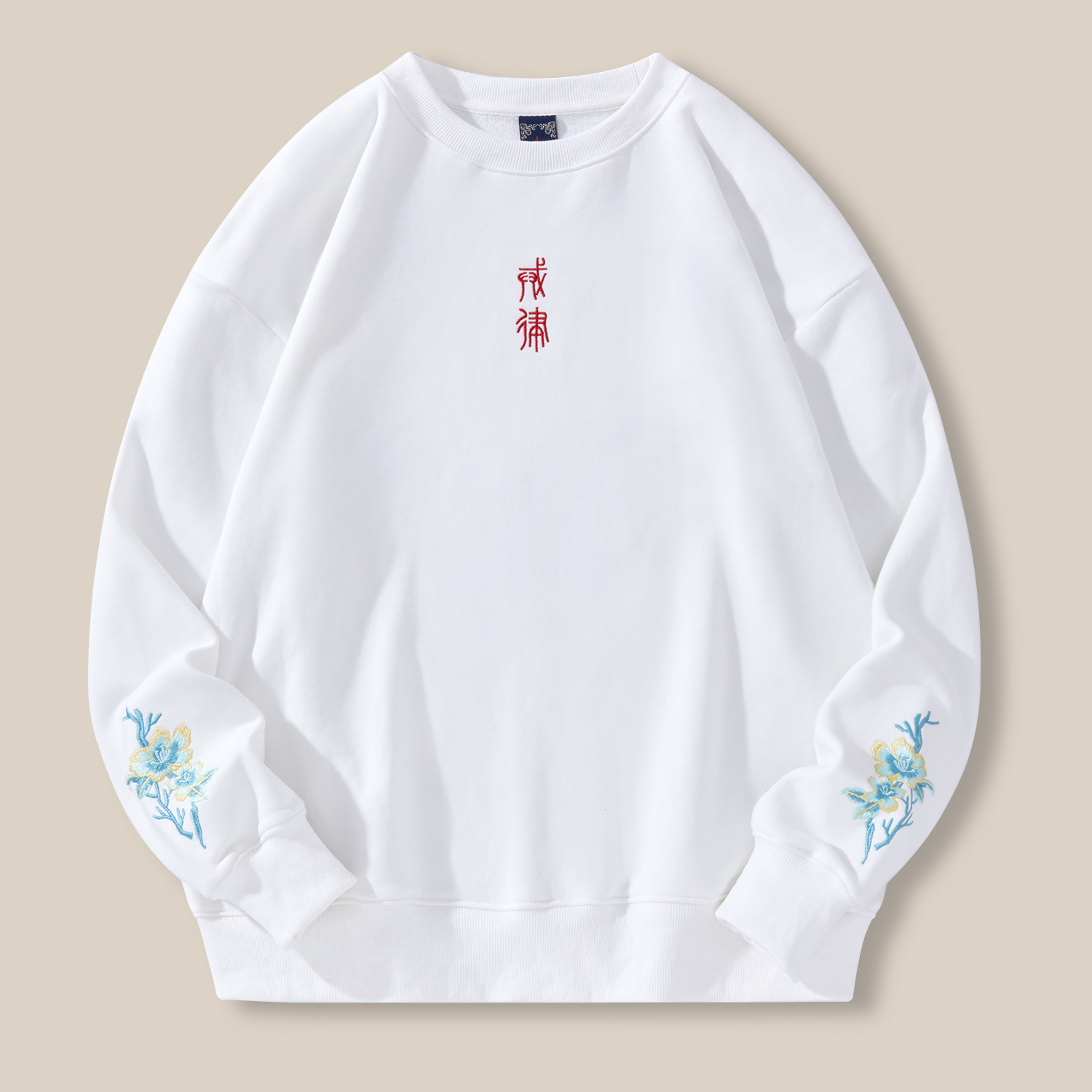 Free Shipping 2026 New Design Kirin Embroidery Hoodie Chinese Style Loose Trend Men Crewneck Top Black White