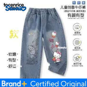Sanrio Hello Kitty Cinnamoroll Kuromi My melody Kawaii girls soft denim spring and autumn new pants children's clothing H260206