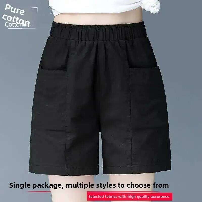 Summer New Style Slimming Pure Color Wide Leg Five-Point Cotton Women's Pocket Pants High Waist Versatile Ladies Shorts XJ260206