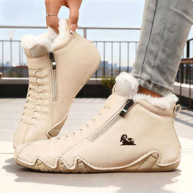 2025 New Fur Lined Ankle Boots Women's Warm Winter Shoe High Top Side Zipper Comfortable Soft Sole Anti-Skid Footwear for Ladies