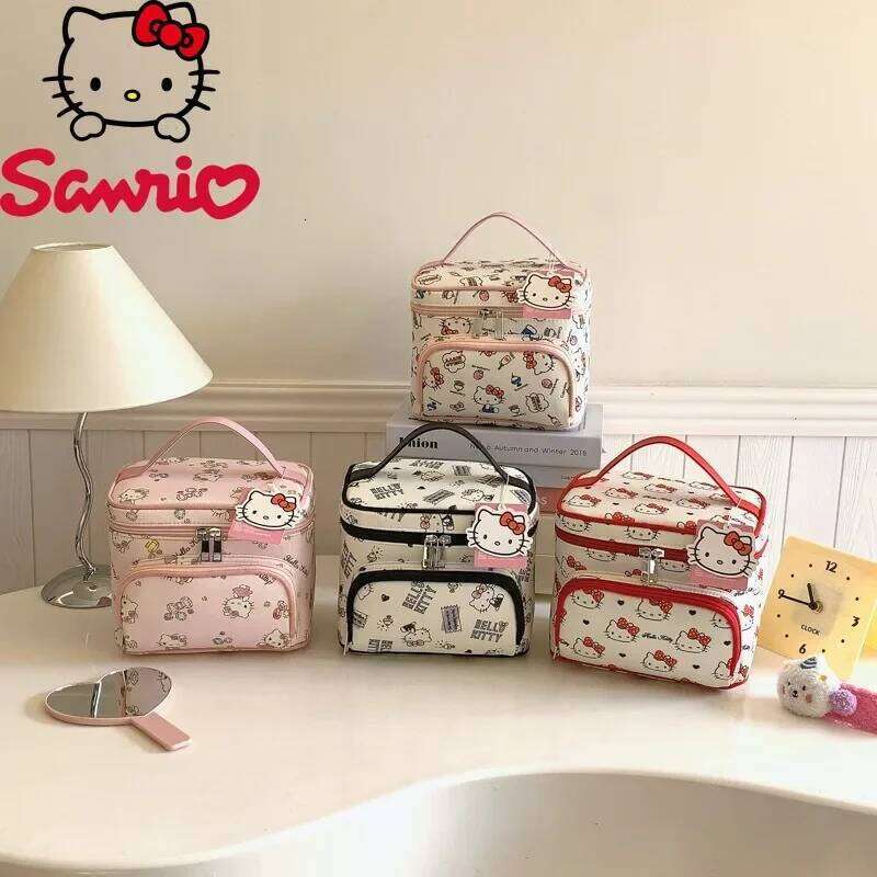 Hello Kitty New Portable Brand Original Women's Cosmetic Bag Cartoon Cute Large Capacity Y260206