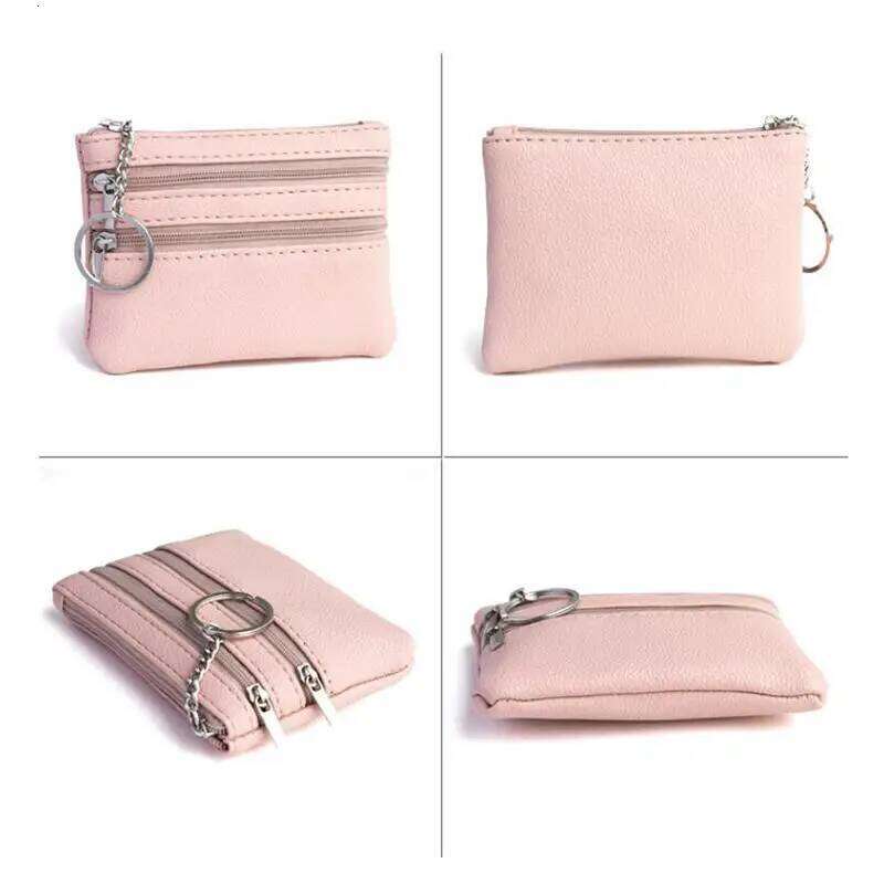 Mini Leather Wallet Pouch - Card Coin Key Holder Zippered Purse Gift Fashion Black Compact Organizer Y260206