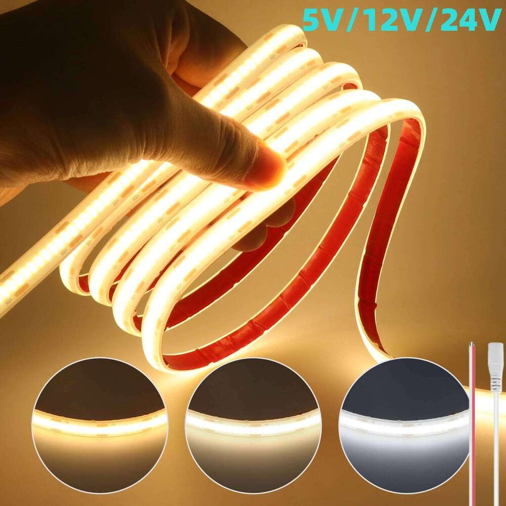 5V 12V 24V COB LED Strip Light 320LEDs/M IP68 Silicone Tube Waterproof Adhesive Tape RA90 Linear Lighting 3000K 4000K 6000K Z260206