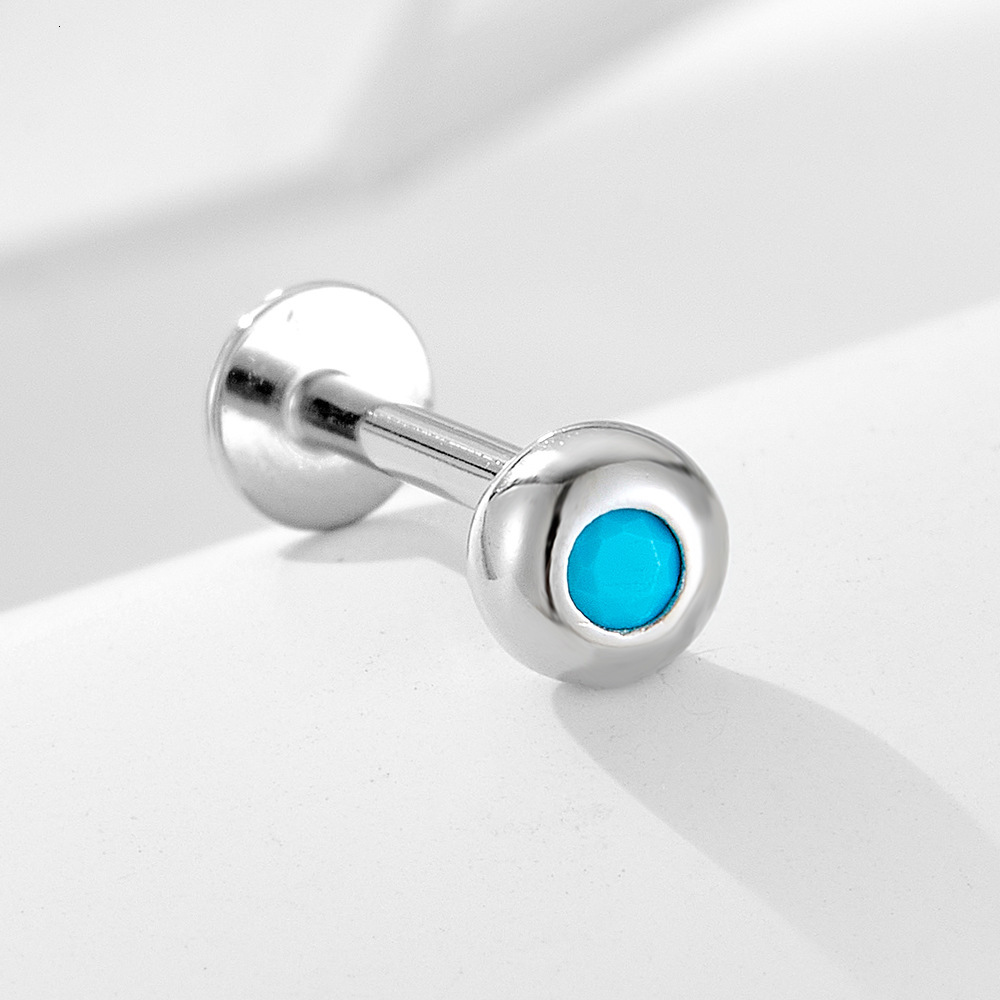 S925 Sterling Silver Turquoise Body Stud Style Fashion Ins Piercing Threaded Earrings Ear Jewelry