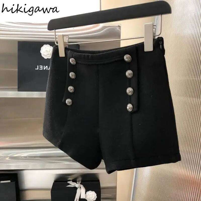 Vintage Woolen Shorts for Women High Waist Double-breasted Pants 2025 New Bottoms Temperament Thicked Pantalones Cortos De Mujer XJ260206