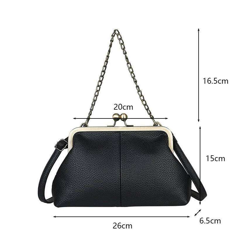 Vintage Soft Skin Shell New Lychee Pattern Handbag Simple And Versatile Shoulder Clip Chain Crossbody Women's Bag XJ260129