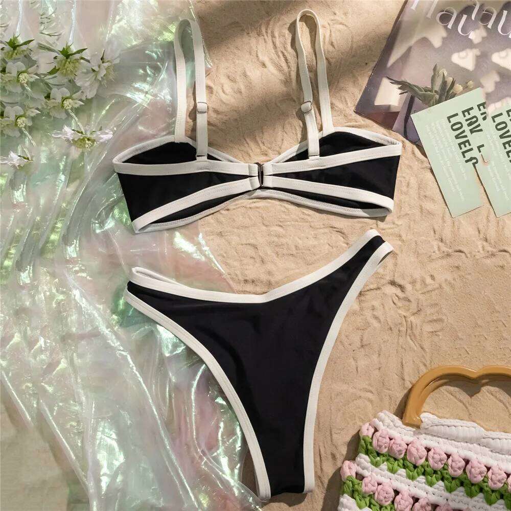 Black White Contrast Swimwear Micro Bandeau Bikinis Sets Sexy Swimsuit Women 2025 High Cut Bathing Suit Biquinis Bikini Dames Z260206