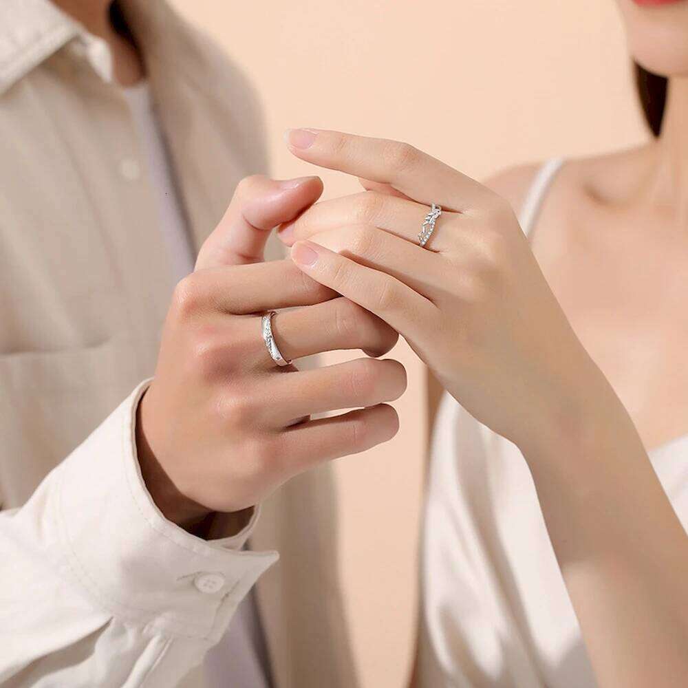 1 Pair Towards Happiness Overlap Opening Couple Ring Copper Plated Platinum Men Women Wheat Shape Finger Jewelry Drop Shipping W260206