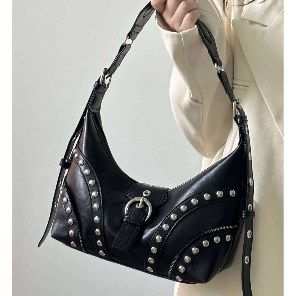 Y2k Rivet Design Shoulder Underarm Bags for Women Versatile Solid Color Ladies Crossbody Bag Portable Girls PU Leather Handbags Y260205