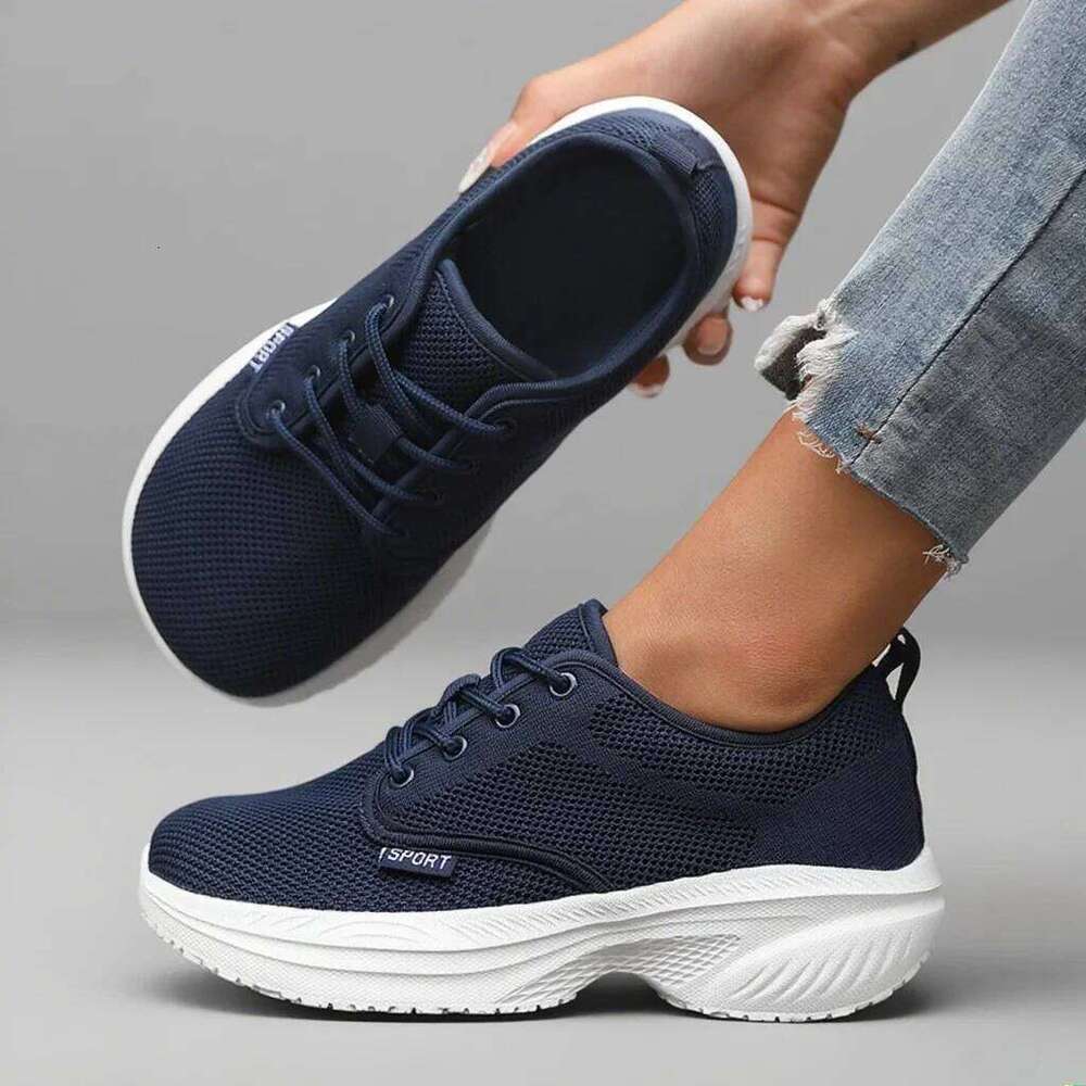 New Women's Platform Last Shoe Breathable Mesh Height Increasing Soft Soled Walking Shoes Simple Women Wide Footed Sneakers