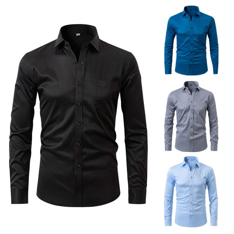 Purple Mens Bamboo Fiber Dress Shirt Slim Fit Long Sleeve Chemise Homme Non Iron Easy Care Formal Shirt For Men 240818