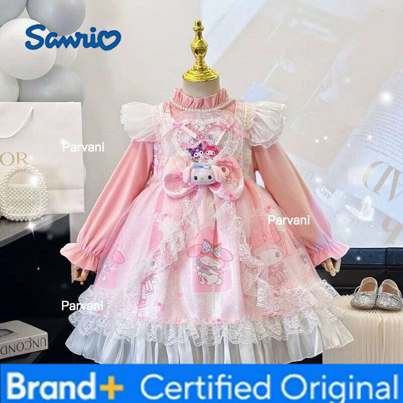 Sanrio Cinnamoroll Girl Velvet Autumn Winter Kuromi Lolita Princess Dress Kawaii Cartoon Long Sleeves Anime s Girls Clothes H2602061 - view 5