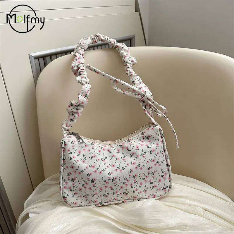 Floral Print Underarm Top Handle Bags Large Capacity Fashion Women's Simple Multi-functional Canvas Casual Shoulder Handbag Y260205