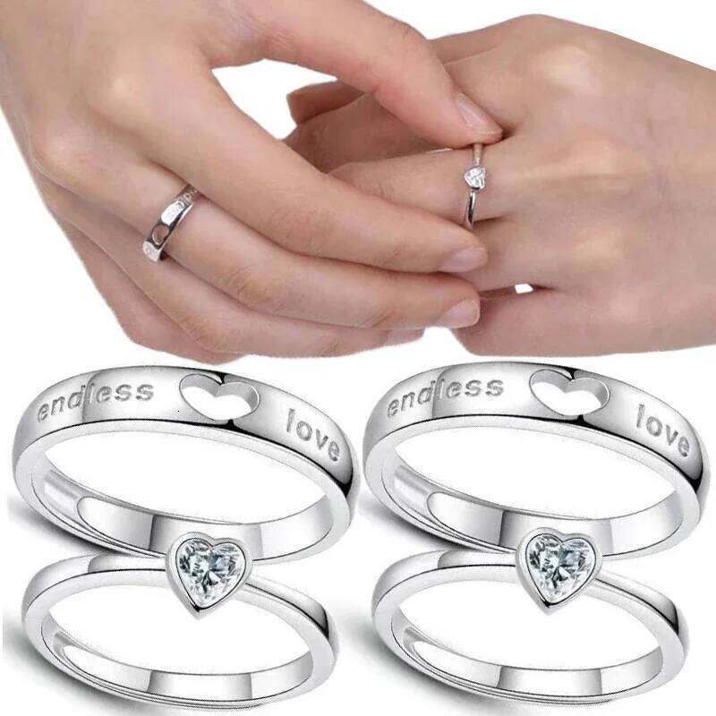 2/10pcs Luxury Romantic Heart Couple for Women Men Fashion Shiny Zircon Wings Design Engagement Wedding Rings Jewelry Gift W260206