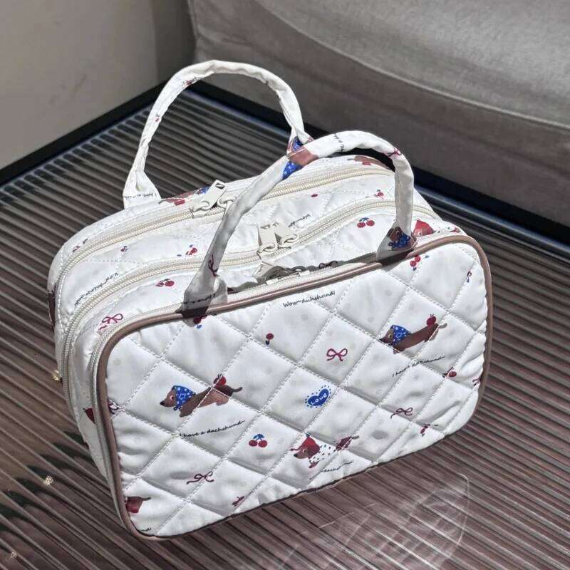 Pink High Capacity Cute Cosmetic Bow Embroidery Casual Makeup Multilayer Versatile Toiletry Travel Storage Bag Women Y260206