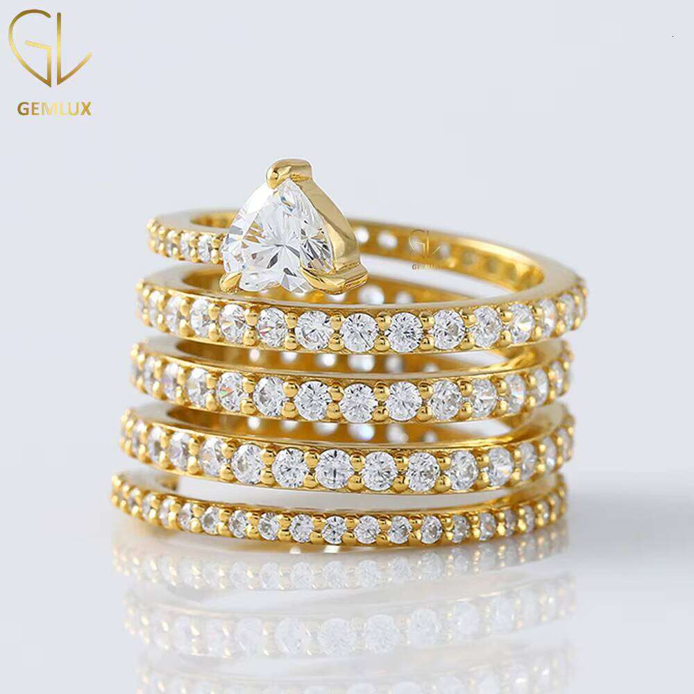 Hot Selling New Design Heart & Round Cut Original Moissanite Diamond Pave Set Spiral Spring Ring, 14K Solid Gold Ring For Women