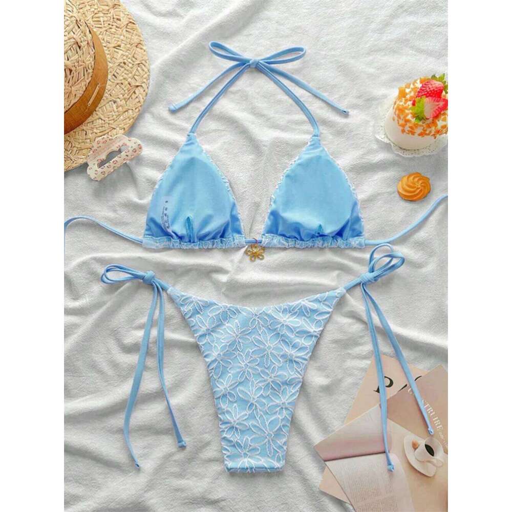 Para Praia Thong Swimsuit Women Halter Micro Bikini Set 2025 Floral Swimwear Brazilian Bathing Suit Beachwear XJ260206
