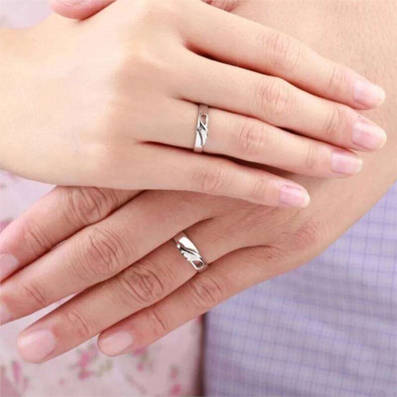 ANENJERY Silver Shiny Zircon Couple Rings For Women Men Wedding Party Temperament Jewelry W260206