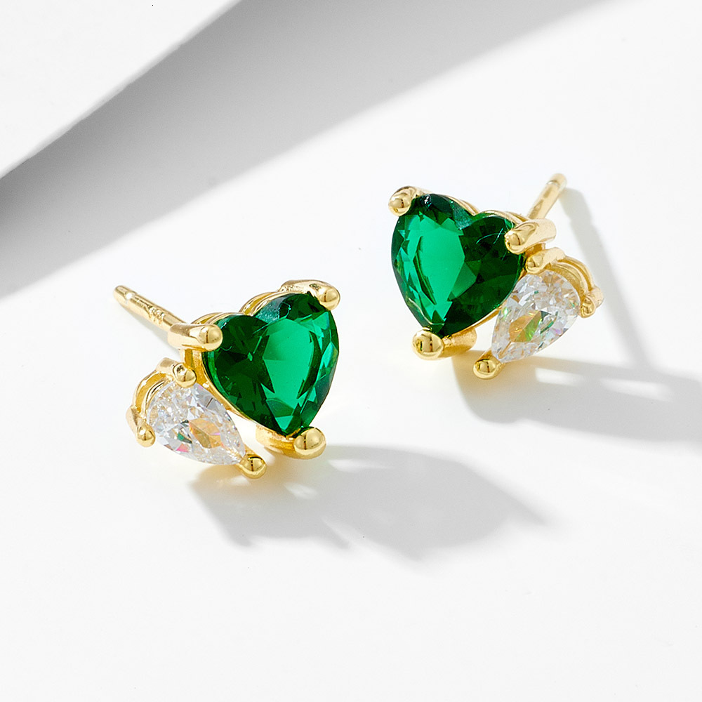 emerald heart-shaped zircon sterling silver earrings for women, niche design, simple and elegant, high-end feel