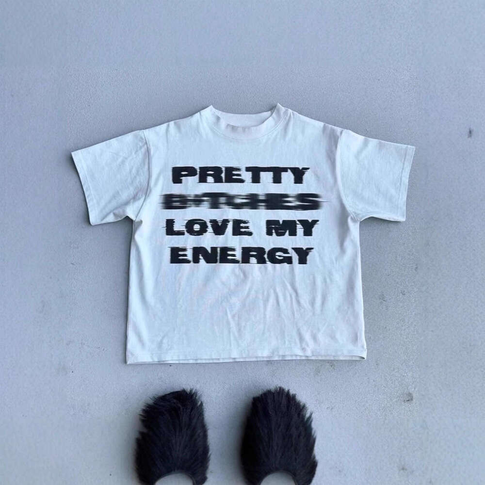 250g heavyweight pure cotton! American-style oversized vintage fuzzy letter print loose-fitting short-sleeve T-shirt for couples, men's