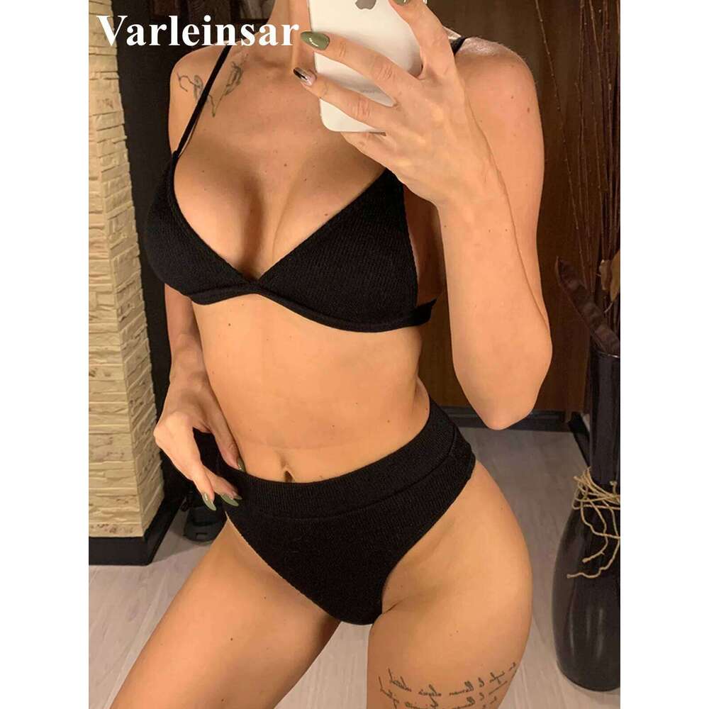 S - XL New Sexy Female Swimsuit High Waist Women Swimwear Two-pieces Bikini set Ribbed Bather Bathing Suit Swim V2328 Z260206