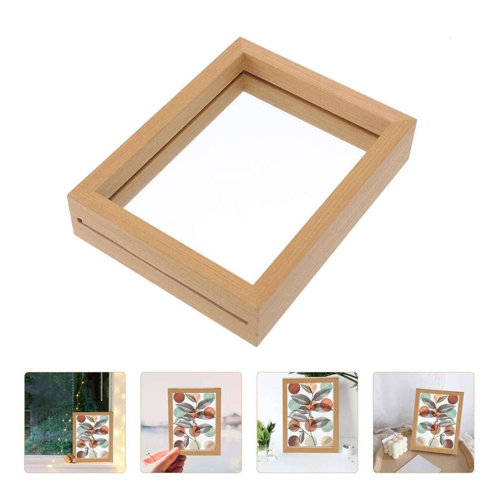 1pc Dry Specimen Frame Glass Wood Double Sided Photo Display Decor For Bedroom Living Room Desktop Picture Holder S260205
