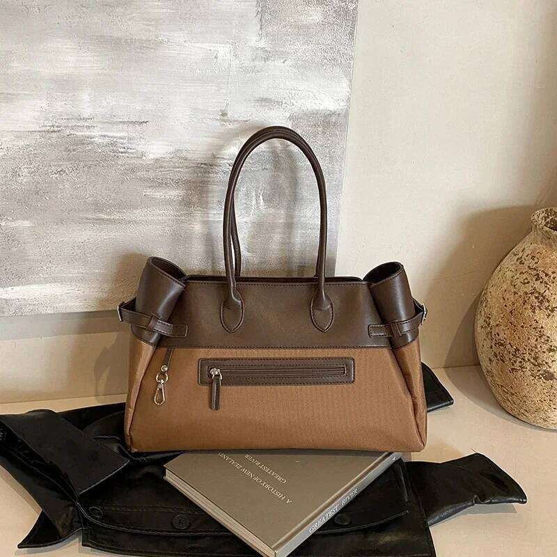 PU Solid Color 2024 New Product Handbag Zipper Versatile Fashion Shoulder Soft Commuting Minimalist Women's Tote Bag Y260205