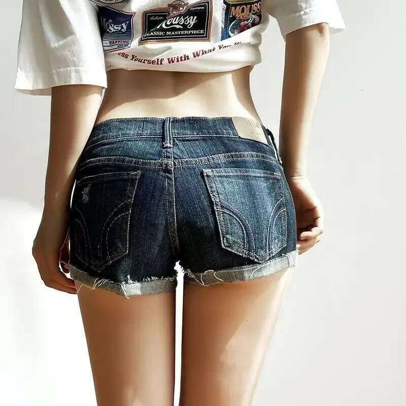 25 Summer Women's Denim Female Ultra-low Waist Navel Stretch Slim Sexy Curling Hot Pants Y2k Shorts C260206