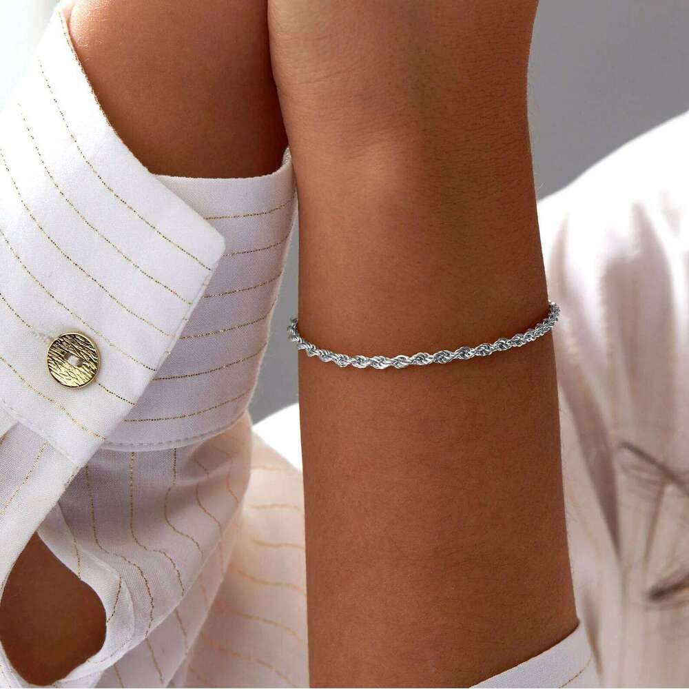 Dainty Stainless Steel Silver Color Bracelets For Women Girls Simple Twisted Snake Beads Chain Wrist Jewelry Set Gifts 26H0206
