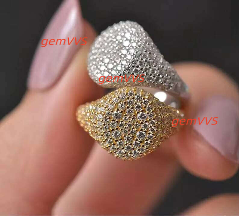 New Style Jewelry Pave Setting Iced Out VVS Moissanite Custom Hiphop Sterling Silver 925 Oval Shape Ring