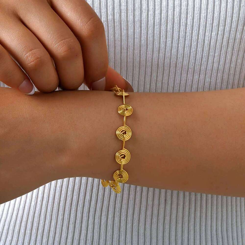 Geometric Spiral Bracelet,Gold Color Women's Stainless Steel Bracelets,Unique Jewelry Gifts 26H0206