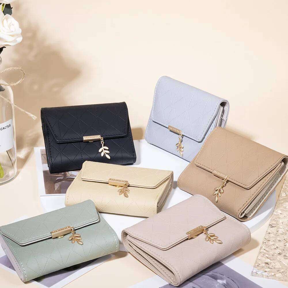 PU leather short small with buckle, three-fold zipper, pocket, student coin purse, square portable wallet Y260206