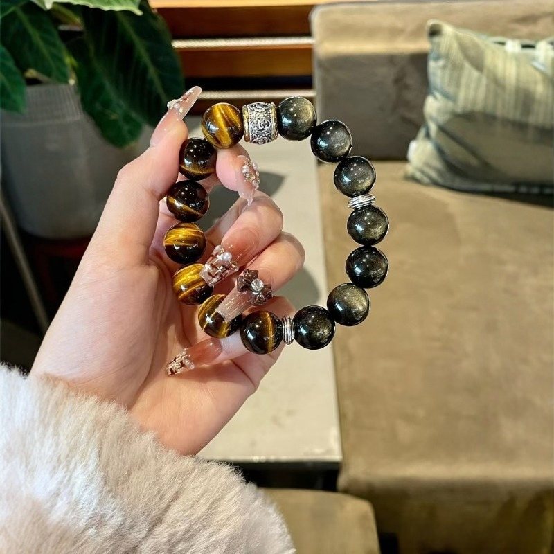 Fashionable New Natural Tiger Eye Stone Obsidian Crystal Bracelet With A Stylish Design Men s Gift For Their Husbands Fashionable And Versatile Bracel