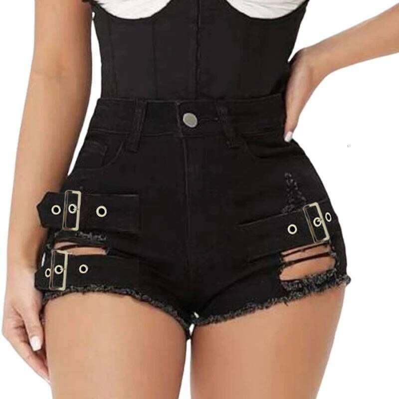 Denim Shorts Women 2025 Summer Fashion Casual High Waist Hollow Out Elastic Pocket Y2K Hot Pants Trousers Streetwear C260206