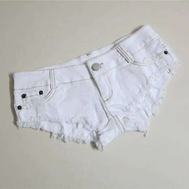 2026 Women's Summer New Pole Dance Low Waist Ultra Short Tight Denim Shorts Black And White C260206