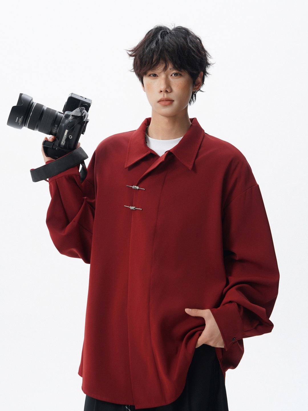 2026 New Chinese Style Long Sleeve Shirt Men Plus Size M 8XL Trendy Fashion Tang Suit Shirt Black White and Red