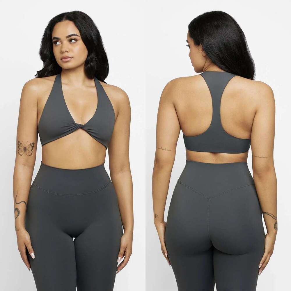 Short Sleeve Sleeveless Yoga Bra with Chest Pads Shockproof Sports Barely There 2-Piece Set for Women Fitness Vest Style