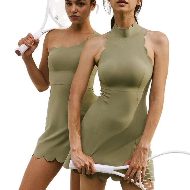 Sleeveless Pullover Lace Tennis Slim Fit No Bra Needed Shockproof Yoga One-Piece Dress Breathable Comfortable Skin-Friendly