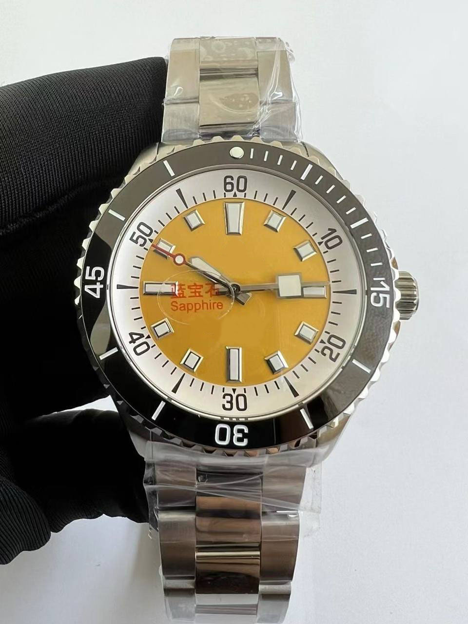 AAA quality Mens Watch Automatic Mechanical Movement yellow dial Stainless Steel Strap watch Man Wristwatches
