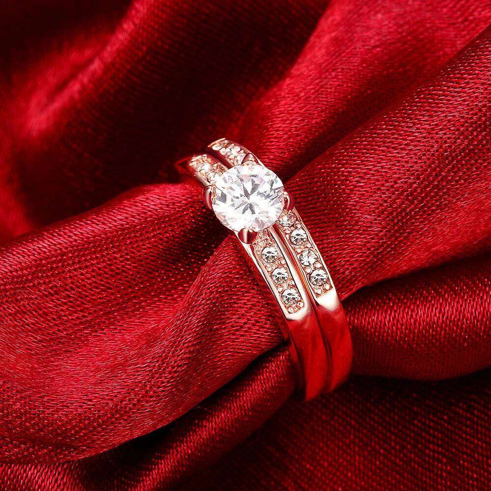 100% Real 925 Silver Rings For Women Simple Double Stackable Fine Jewelry Bridal Sets Ring Wedding Engagement Accessory W260206