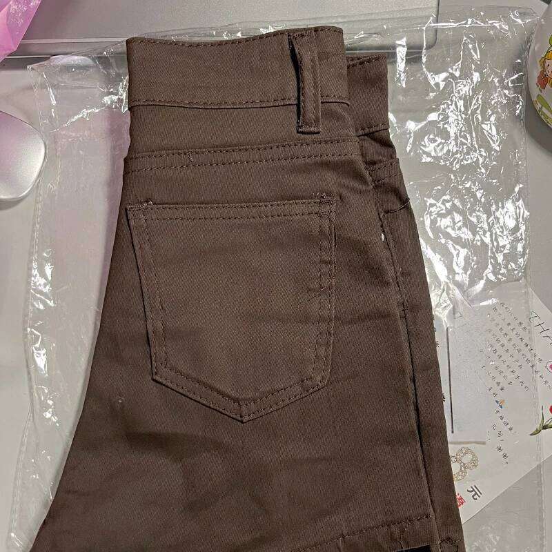 Brown Shorts Women Summer Y2k Chic High Waisted Trouser All-match Thin Simple Basic Straight Denim Vintage Preppy Ladies Clohes H260206