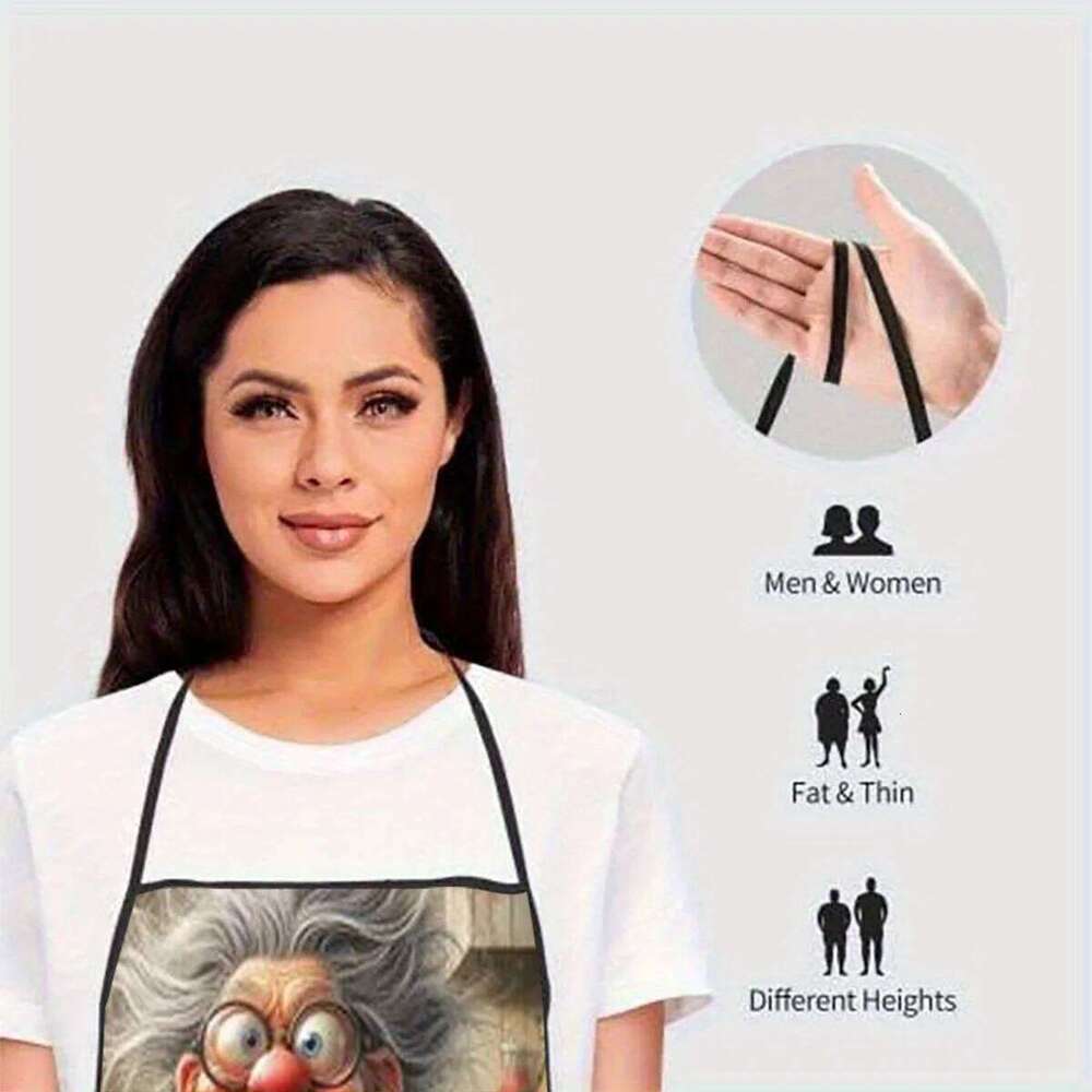 1pc Whimsical Grandma Cooking Print Sleeveless Polyester Colorful Kitchen Baking Apron with Adjustable Neck Strap S260205
