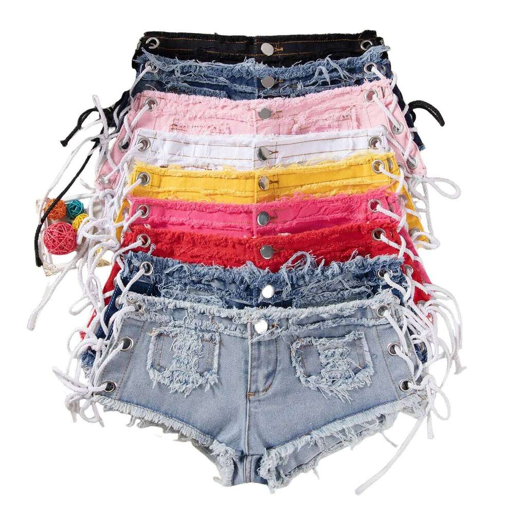 New Women's Low-rise Sexy Strap Lace-up Jean Denim Y2k Booty Shorts Hot Pants C260206